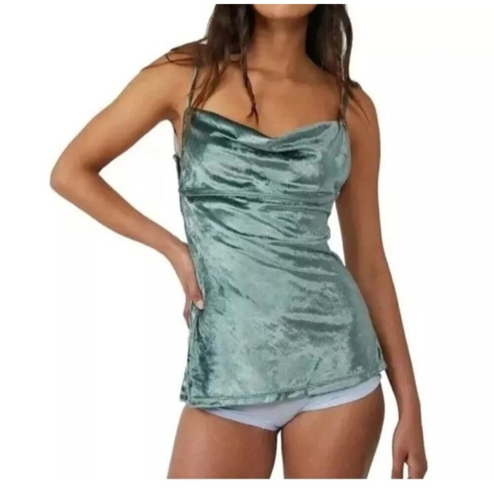 Free People All Night Velvet Tunic Top Evergreen Size S NWT
